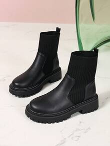 2025 Autumn/Winter New Women's Short Boots, One-Push Elastic Ankle Boots, Flat Women's Shoes, Outdoor Women's Boots, Fashion Versatile Casual Women's Boots, College Student Women's Shoes, Platform Women's Short Boots