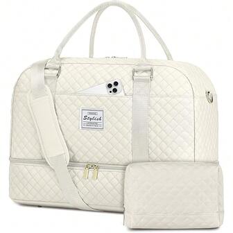 Travel Duffle Bag Weekender For Women: Travel Duffel Bag Carry-On Overnight Bag With Shoe Compartment & Wet Pocket Large Weekend Tote Bag WithGym Duffel Bag For  Beige