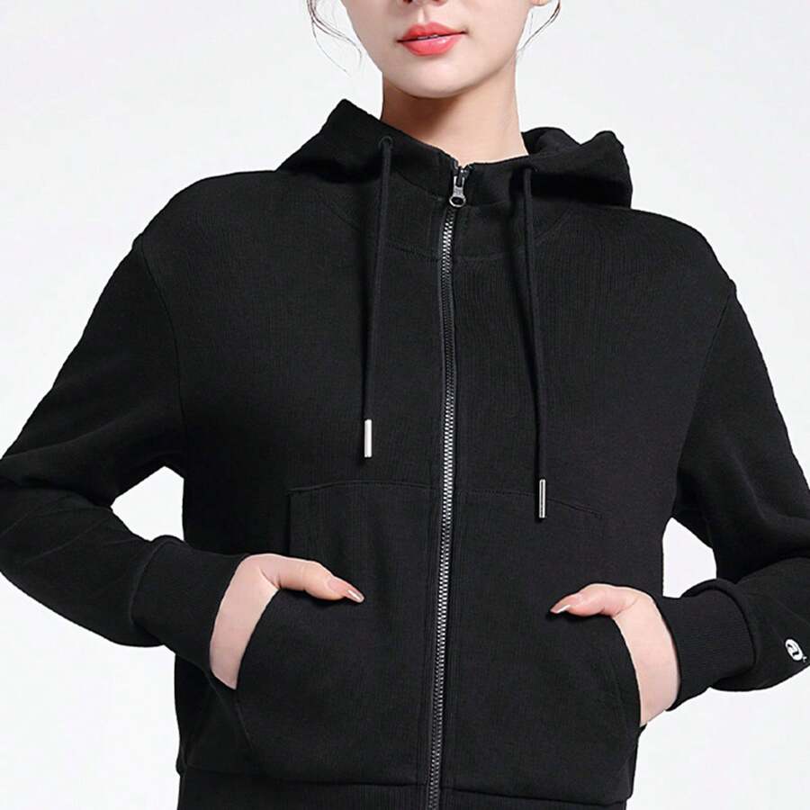 CAMEL CROWN 女士休闲运动服春季夹克开衫连帽跑步上衣健身服瑜伽服 - 幻影黑 - 查看 1