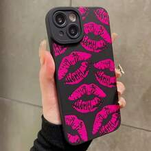 Rose Red Lip Print Full Series A54 Mobile Phone Case A52 Soft A13 Matte S24 All-Inclusive S20fe/S21/S22/S22 Ultra/For Galaxy S23/A12/A13/A15/S22Plus/S23FE, Very Suitable For Sending Friends And Family - màu đen - Xem 2