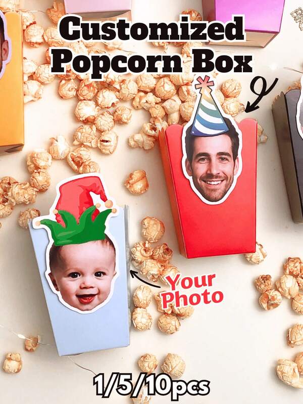 1/5/10pcs, Custom Face Popcorn Box & Stickers Set! Personalized Photo Gift For Movie Nights, Birthday Party Supplies, Personalized Popcorn Box Wedding Favor, Custom Popcorn Favor, Unique Wedding Shower Favor, Popcorn Favor Late Night Snack, Birthday Party Bag, Christmas Gift, Christmas Decor, Thanksgiving Gift, New Year Gift, Party Decor.