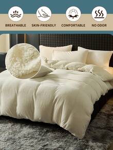 Bộ chăn ga gối nhung pha lê 2/3 món, ấm áp mùa đông, siêu mềm, bông xốp, chống tĩnh điện, thân thiện với da, chống phai màu, phù hợp với giường đôi/giường đôi/giường cỡ Queen/giường cỡ King, có thể giặt bằng máy cho phòng ngủ, nhà ở và ký túc xá sinh viên, bộ đồ giường sang trọng, đồ trang trí mùa thu, đồ trang trí mùa đông - Màu be - Xem 5