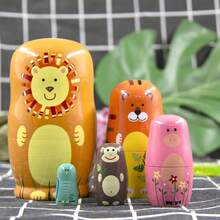 Russian Nesting Dolls, 5-Layer Animal Nesting Easter Eggs Toys, Stacking Wooden Handmade Matryoshka Dolls For Kids Toddlers Birthday Or Home Decoration Gift (Round Lion) - Orange Round Lion - View 3
