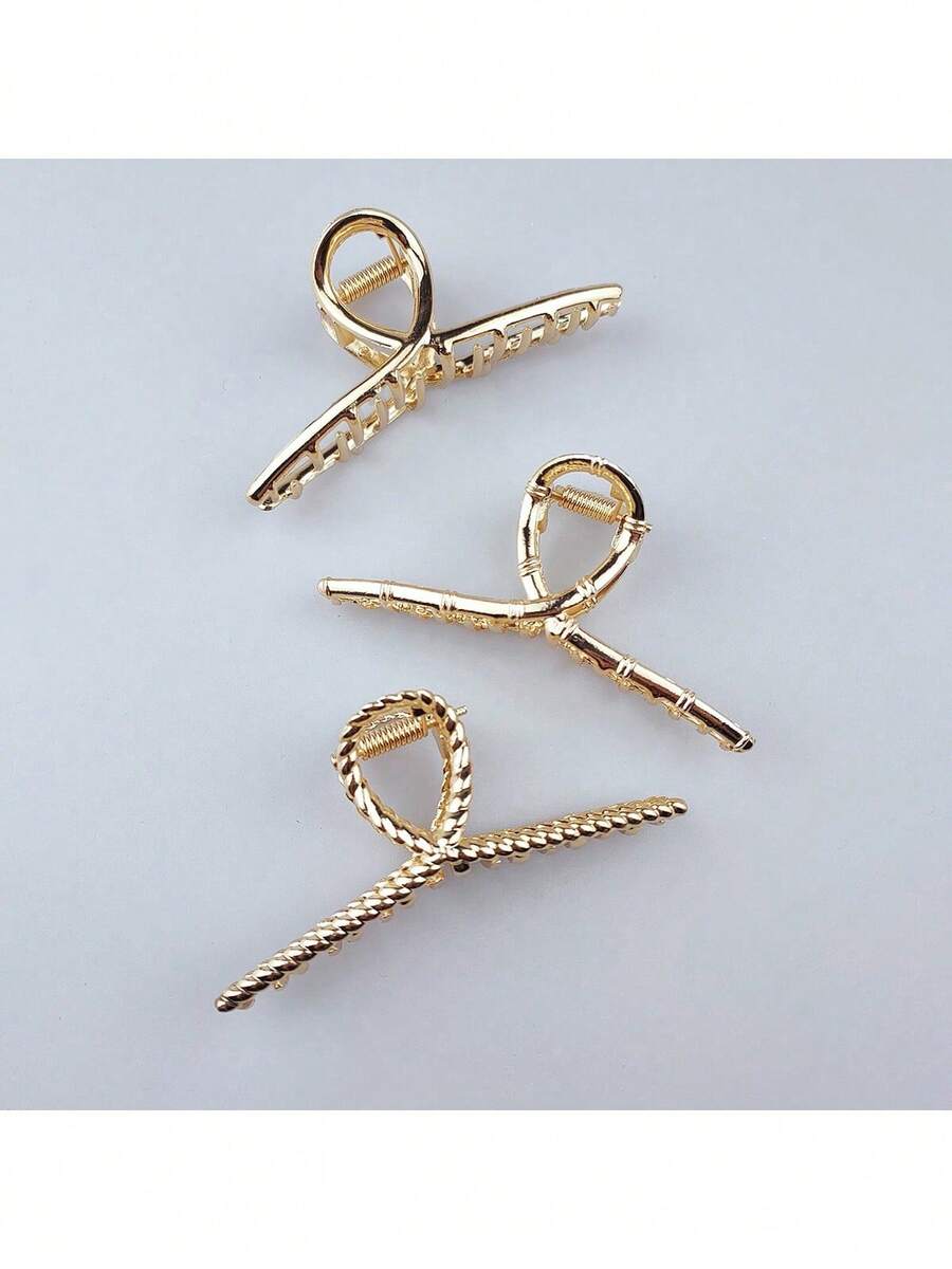 3pcs Women Minimalist Metals Hair Claw Street Y2k Claw Clips Hair Clips Hair Jaw Clip Hair Clamps Hair Clutch Hair Catcher Clip, School Stuff, College Fall Winter Hair Accessories For Women For Vacation Outfits Woman - Gold - View 1