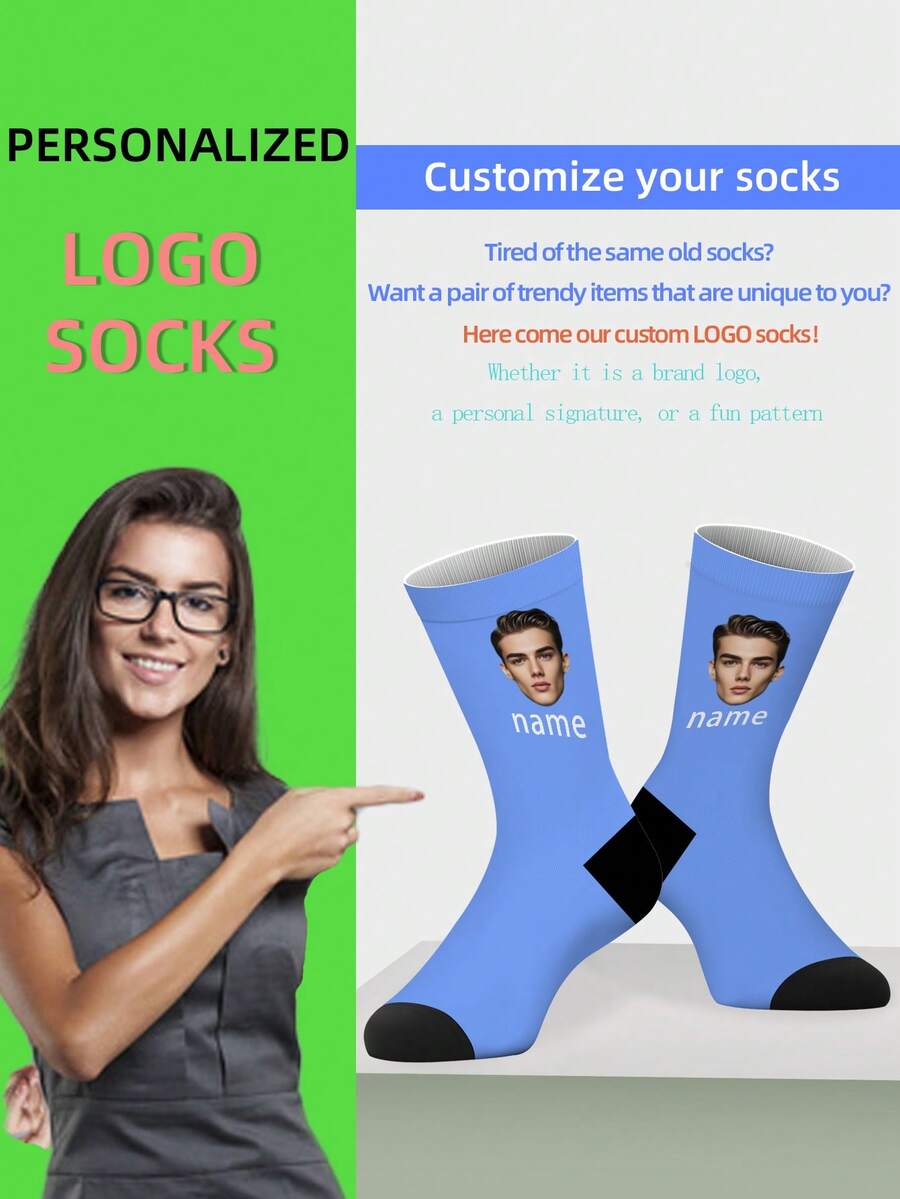 [Calcetines personalizados] 6 pares Personaliza tu exclusivo! Calcetines de poliéster 100% hasta el tobillo, sube fotos para impresión inmediata, resistentes al desgaste y transpirables, descubre una nueva forma de vestir personalizada - Multicolor - Ver 1