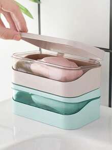 1pc Quick-Drain Soap Dish With Lid - Thickened Non-Slip Bath Organizer, Detachable Shower Caddy For Home/Dorm/Travel, Multi-Color Options, 2 Layers Rectangular Soap Box Container For Shower Bathroom, Holiday Camping Holiday Essentials Vacation Accessories, For Bathroom, Travel, Without Drilling