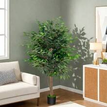 5 FT Tall Dual Trunk Artificial Ficus Tree Fake Plant  Simulation Green Plants Large Indoor Faux Tree For Home Office Living Room Floor Decor