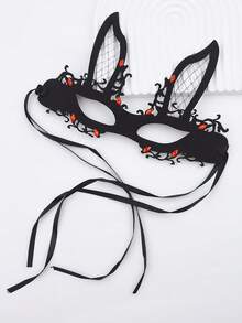 1 件女士黑色性感玫瑰花蜘蛛化妆舞会半脸面具（带领带）、万圣节派对服装配饰、礼物 - 黑色 - 查看 12