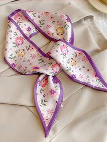 4件套紫色真丝围巾和花卉图案发带，优雅配饰，适合日常和节日佩戴，女士头巾，保暖发带，女士围巾 - 彩色 - 查看 6