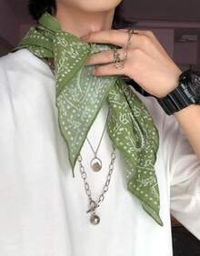 WENLOOY Square Satin Silk Feeling Hair Scarf Headscarf For Women/Men's Necktie Silk Bandanas Pocket Squarehalloween - Fj02-15 Xanh lá cây - Xem 5