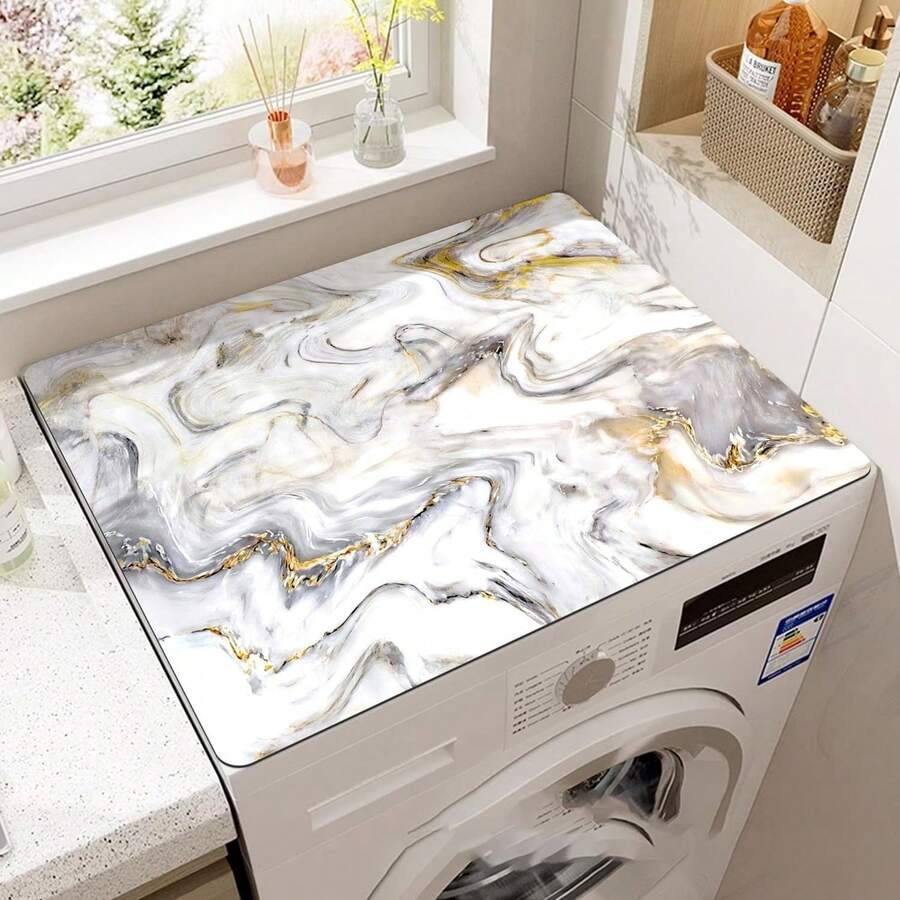 1 pièce Housse anti-poussière pour machine à laver motif marbre, tapis absorbant de comptoir, tapis absorbant et séchage rapide pour réfrigérateur, housse anti-poussière pour four à micro-ondes, tapis de drainage en boue de diatomée doux, tapis de séchage pour la vaisselle antidérapant super absorbant et résistant à l'usure, housse moderne pour machine à laver et sèche-linge de 19,7 * 23,6 pouces, convient pour la buanderie et la cuisine