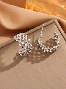 1 par de pendientes minimalistas de diseño de rejilla hueca de moda, estilo vintage casual para mujer