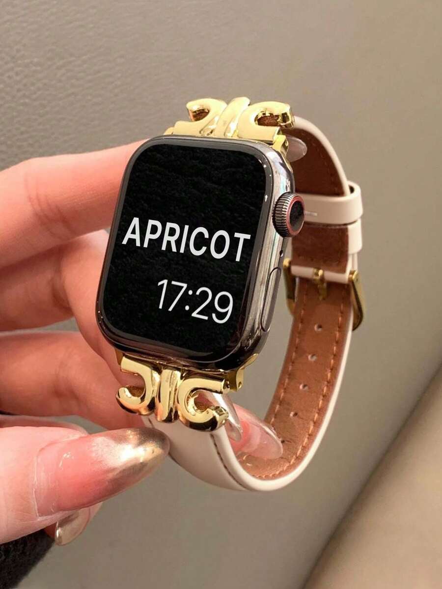 Huastonband 時尚設計師 D 字金色金屬裝飾軟棕色錶帶，適用於 Ultra 2 1 SE S9 8 7 6 5 4 3 2 1 系列，男女通用替換智慧手錶腕帶 38mm 40mm 41mm 42mm 44mm 45mm 49mm