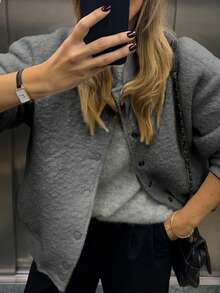 Vaiaye Women's Winter Fashion Elegant Solid Color Woven Long Sleeve Jacket, Suitable For Autumn And Winter, Thanksgiving And Christmas