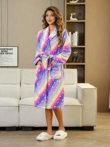 1 pièce Peignoir de bain, pyjama, nouveaux styles pour femmes, peignoirs arc-en-ciel pour l'hiver, peignoirs en polaire épaisse et mignonne pour l'automne et l'hiver. Ensembles de décoration pour la maison pour un usage casual, extérieur, sport, vacances, voyages, cadeaux de remise de diplômes, anniversaires, port quotidien