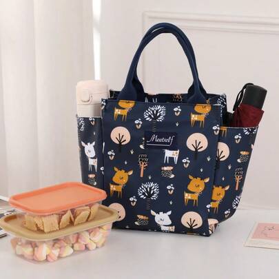 meetself 1pc Portable Large Capacity Insulated Lunch Bag, Waterproof Fabric Thermal Lunch Box Tote For Outdoor For Traveling For Women Waterproof Bag Lunchbox