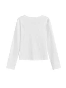 美式修身性感露肩设计女式T恤，秋季休闲白色春季款 - 白色 - 查看 3