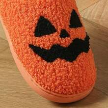 秋冬新款卡通南瓜蝙蝠图案万圣节女士保暖厚拖鞋女士家居拖鞋男女通用 - 橘色 - 查看 5