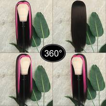 13X4 Pink & Brown Lace Front Wigs Pre Plucked Soft Free Part Long Straight Wigs Glueless Pink Skunk Stripe Wig Wear And Go Wig Heat Resistant Fiber Hair Synthetic Lace Front Wigs For Fashion Women For Daily Christmas Party Cosplay Use - 挑染紅色 - 查看 7