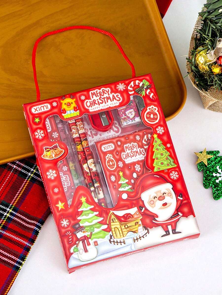 Christmas Gift Stationery Set - 6-Piece Portable Pencil Case With Santa, Reindeer And Holiday Designs - Perfect For Students And Office Use - Perfect Christmas Gift, Holiday Design, Durable Plastic, Stationery Gift Box, Calligraphy And Stationery Set, Stationery Countdown Calendar, Christmas Pens, Stationery Set, Pens, School Stationery, School Supplies, Stationery Projects, School Accessories