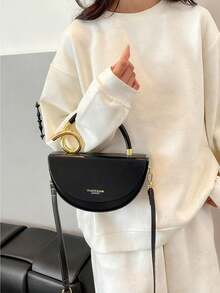 Niche Design Women's Handbag, Fashionable Retro High-Quality Textured Messenger Bag, Solid Color Versatile Underarm Saddle Bag, Casual And Versatile Style, Suitable For Daily Outings, Travel, And Office Workers Commuting - màu đen - Xem 8