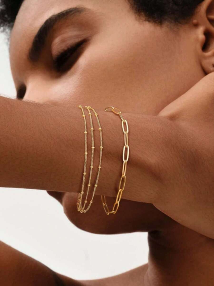 1pc Stainless Steel Bead Chain 3-Layer Bracelet, Fashion Minimalist Layered Bead Chain Bracelet, Lightweight Luxury Niche Versatile Accessory Suitable For Girls And Women Daily Wear (Bead Quantity Random)