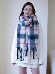 1 szt. damski szalik w kratę trójkolorową w paski, swobodny, ciepły, wygodny, minimalistyczny design, odpowiedni do domu, na zewnątrz, na randki, dojazdy do pracy, uniwersalny