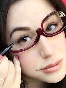 Enlarged Presbyopia Glasses, Rotating Makeup Glasses,Folding Glasses, Cosmetic Universal Glasses,Lightweight Polycarbonate Frames For Presbyopia, Makeup Reading Glasses Magnifying, Eyewear Accessory, Cat-Eye Frames, Durable Eyewear,Women's Multi-Functional Magnifying Mirror & Reading Glasses With Foldable Design