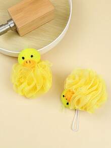 1pc PE Loofah, Kids Loofah,Bath Sponge,Cartoon Duck Decor Foaming Bath Ball For Bathroom Home Bathroom Decor Back To School,Kids Bath Sponge - Skin Friendly Loofah, Cartoon Body Cleaning Washing Sponges Bath Balls | Comfortable Baby Bath Sponge