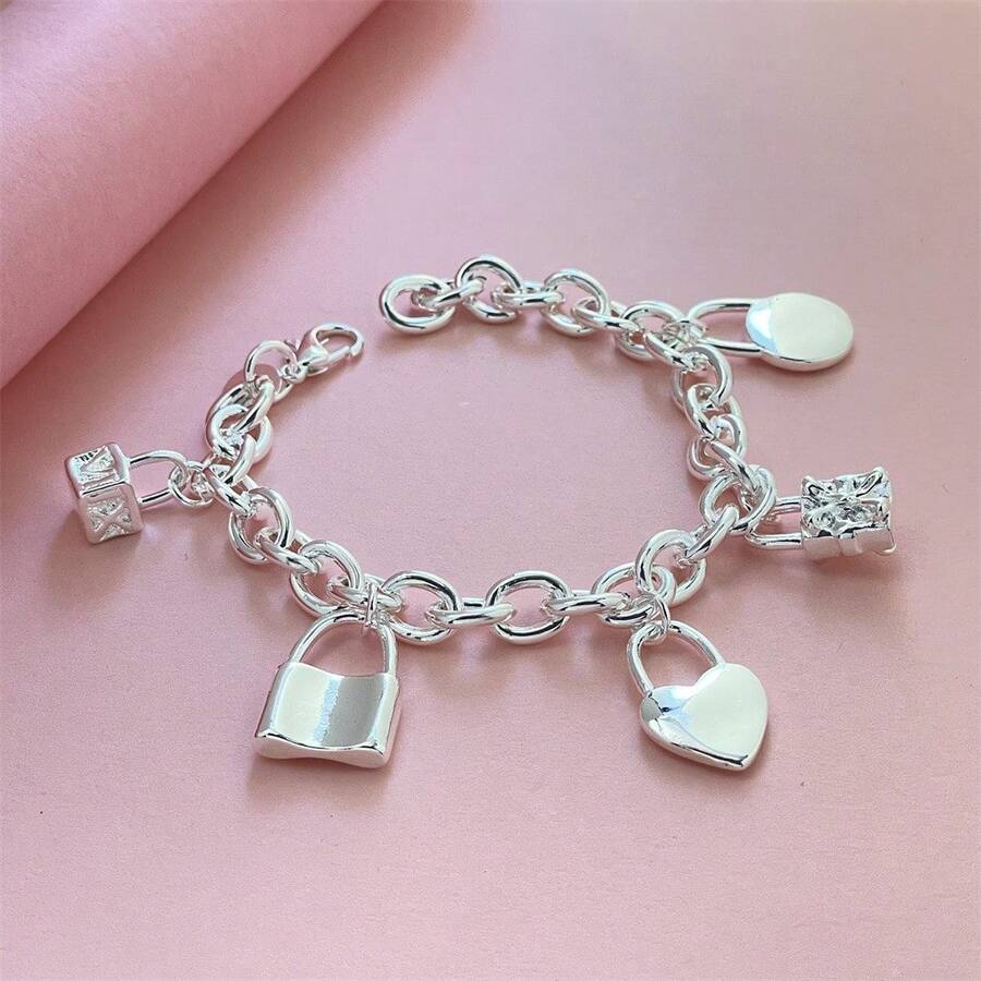 1 Stück elegantes 925 Sterling Silber Herz-/Rundform Armband, modisches Luxusgeschenk, charmanter Schmuck für Weihnachtsparty