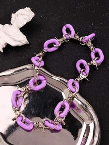 1pc Fashionable, Unique, Exquisite Hip-Hop Punk Versatile Colorful High-End Luxury Creative Geometric Acrylic Metal Buckle Necklace For Men, Suitable For Daily Wear, Festivals And Parties