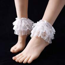 A Pair Of Women's Three-Layer Lace Trim Socks With Foot Covers, Princess Outfit JK Style Sweet Mesh Socks Accessories