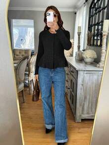 FOR BEAUTY Autumn And Winter Solid Color Round Neck Long Sleeve Waist Slimming Sweater Women's New Daily Casual Commuting Cardigan Fashionable Elegant Simple Coat Christmas Warm Sweater Top New Year