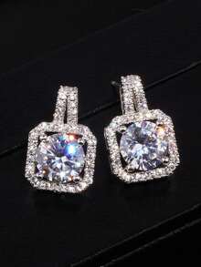 1 par de elegantes pendientes de botón de plata de ley 925 con circonita cúbica, joyería de oreja para boda y aniversario, regalo de joyería fina para mujeres