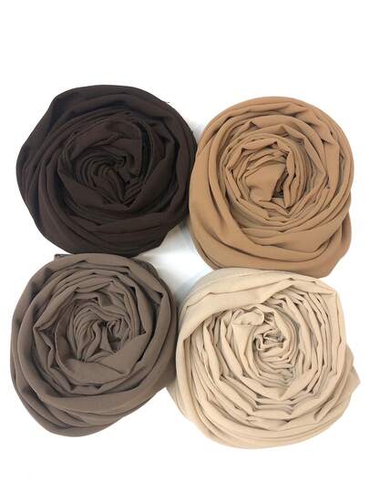 4 件套纯色雪纺轻质披肩围巾，适合日常穿着、旅行、街头摄影