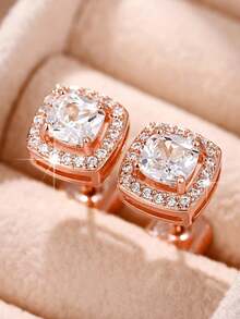 1 Pair Fashion 925 Sterling Silver Cubic Zirconia Stud Earrings Wedding Anniversary Ear Jewelry For Women Gift Fine Jewelry