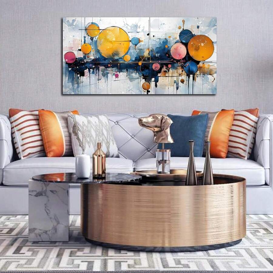 1 peça impressão em tela estilo aquarela azul e amarela - pinturas abstratas modernas em pôster - arte decorativa para sala de estar, quarto, banheiro, café, adequada para as estações de verão e inverno, sem moldura, 50 x 100 cm/19,68 x 39,37 polegadas - Multicolorido - Ver 1