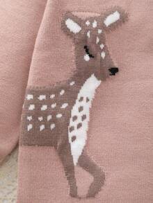 Infant Girls' Knitted Long Sleeve Deer Pattern Romper - Dusty Pink - View 3
