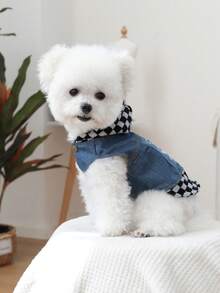 1 bộ quần áo cho thú cưng, trang phục cho chó/mèo, áo khoác kẻ caro hình ngôi sao sành điệu và dễ thương cho chó nhỏ/chó con - Đen trắng - Đen và trắng - Xem 5