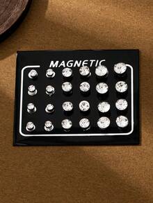 24 Pcs Fashionable Style Rhinestone Magnet Magnetic Earrings For Women's Daily Life - Silver - View 2