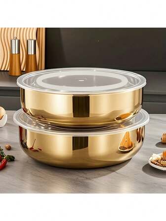 1pc Extra Deep & Wide Stainless Steel Mixing Bowl With Lid - Rust-Resistant, Dishwasher , Commercial-Grade Durability | Ergonomic Design, Ideal For Kneading Dough, Washing Vegetables, Serving Soup | Perfect Kitchen Utensil, Mixing Bowl