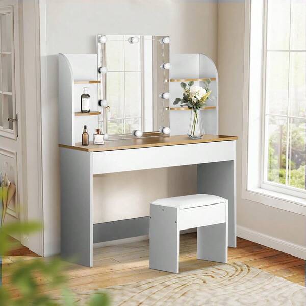 SUN YEE Dressing Table Stool Set Makeup Mirror Storage Drawer