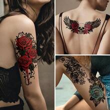 Tatuajes temporales realistas de calavera y flor para adultos grandes rojas huesos y flores falsos para nias Halloween - Varios colores - Ver 7