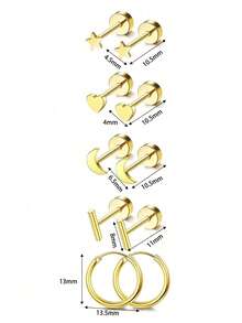 10pcs Low Allergenic Flat Stud Earrings, Unisex, Gold Plated Stainless Steel Material, Mini Screw Cartilage Studs - Ear Stud - View 19