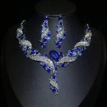 1 Set Women's Jewelry Set, Vintage Rhinestone Inlaid Earrings & Necklace 3-Piece Set, Suitable For Brides, Weddings, Banquets, Parties