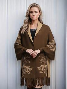 1pc Fringed Peony Flower Thickened Scarf Shawl Cloak Poncho Outerwear For Dress - Multicolor - View 2