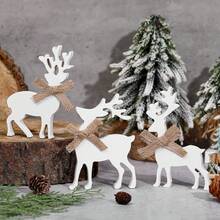 3 pièces Décoration de table de renne en matériau PVC, panneau de table de renne rustique de style ferme, centre de table en bois pour Noël, Noël, hiver, maison, bureau, étagère, plateau à étages, décoration avec nœud de corde pour décoration de table vintage