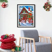 Christmas Gift DIY Cross Stitch Kit - Cozy Christmas Red House In Snow, 11CT Beginner Friendly, Home Decor Wall Art Material Set