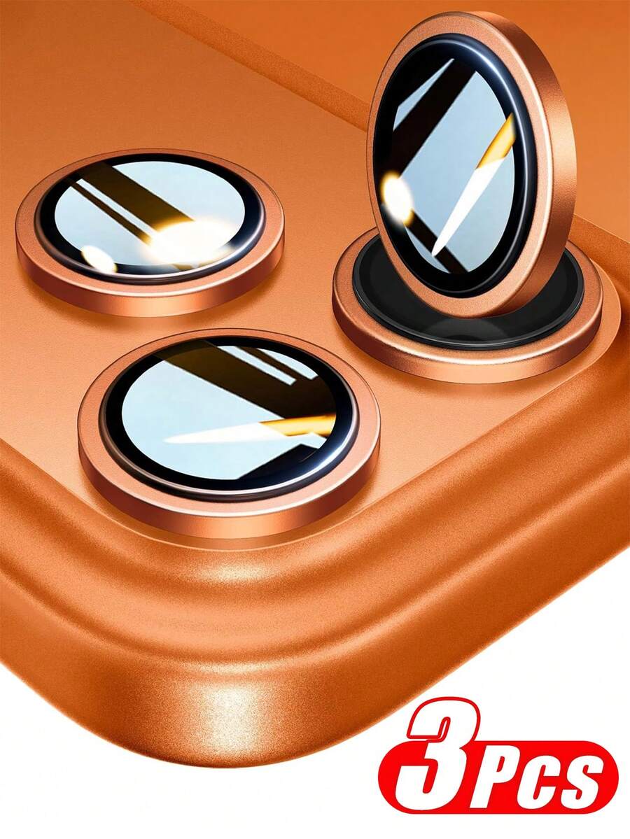 3 piezas Protector de lente de cámara de manzana, material de vidrio 9H+, compatible con iPhone 17 Pro Max, protector de lente de cámara 17 Pro [Grado militar anti-rotura], compatible con protector de cámara 17 Pro Max, anti-caída, anti-arañazos, compatible con funda de teléfono, naranja - Naranja - Ver 1
