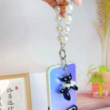 1 pièce Pendentif de chien en perle, décoration suspendue en chaîne de perles, porte-clés de chien en ballon de perle DIY, accessoire de chaîne de téléphone en perle plissée, décoration suspendue de téléphone à la mode pour dame, peut être utilisé comme caméra, sac, éventail à main, décoration de porte-clés compatible avec Android et la plupart des smartphones, cadeaux pour mère, famille, amis, enfants, anniversaire, vacances